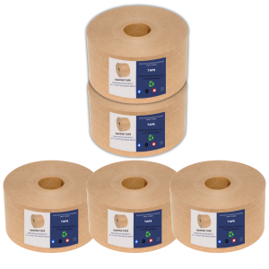 Sazzad Reinforced Water Activated Kraft Paper Tape - 2.83" x 100M, Heavy Duty Gummed Brown Kraft Tape for Secure Packing, Box Sealing - 5 Rolls